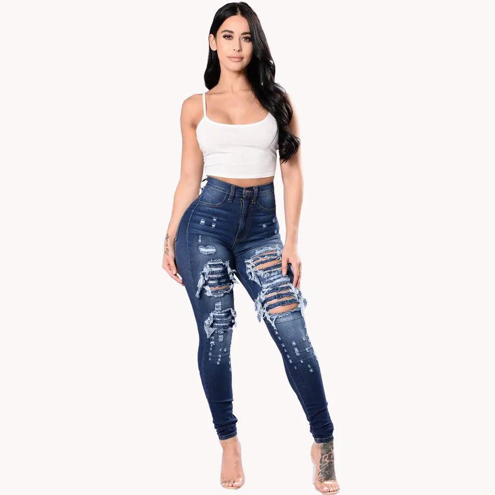 Autumn High Waist Ripped Jeans