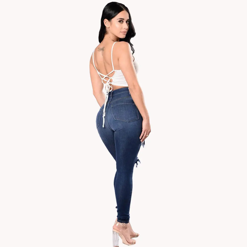 Autumn High Waist Ripped Jeans