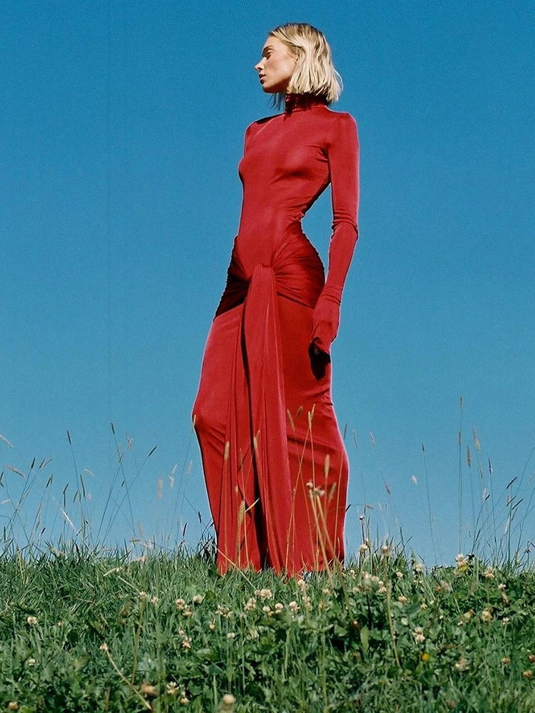 High Neck Long Sleeve Bodycon Dress