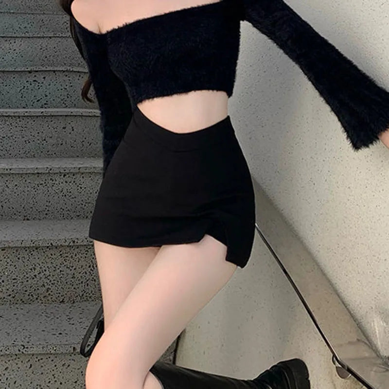 Black Split Mini Skirt