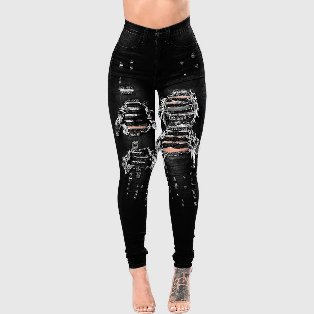 Autumn High Waist Ripped Jeans