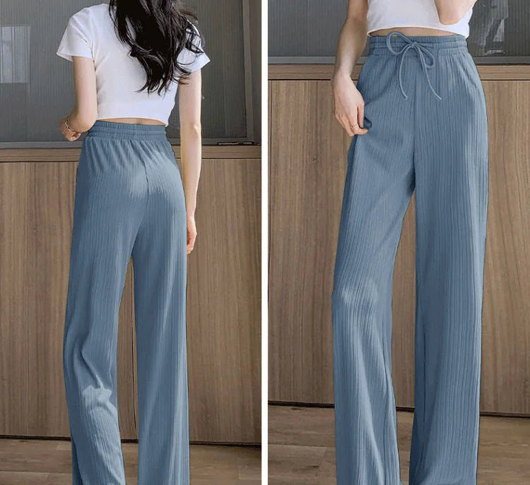 Women's Vertical Stripe Ice Silk Wide Leg Pants